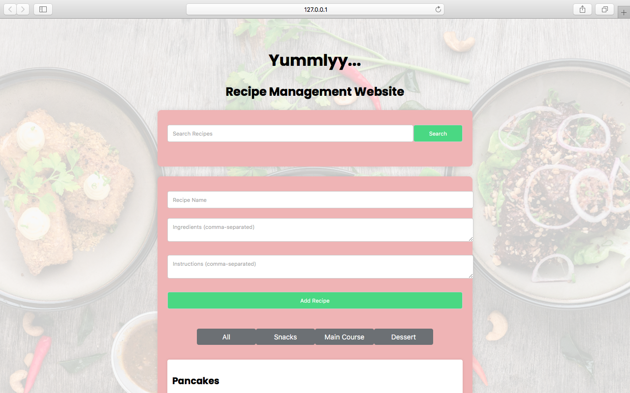 Recipe Management Screenshot